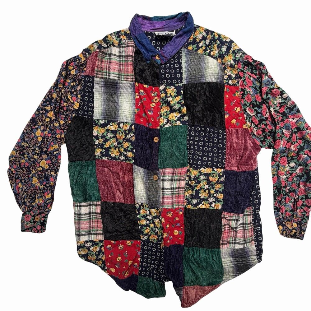 Vintage 90's Patchwork Button Up L